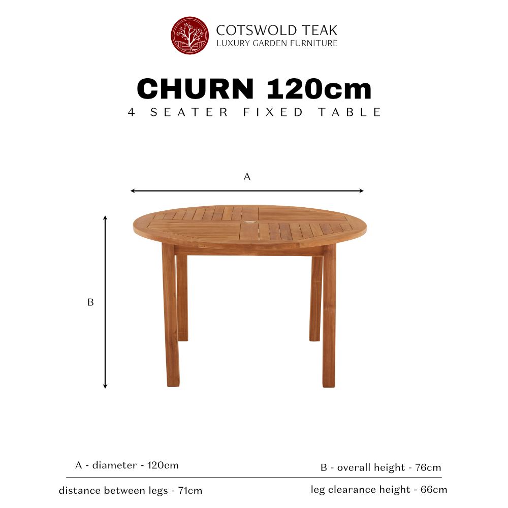 Churn Teak Round Table 120cm & 4 Henley Stacking Armchairs