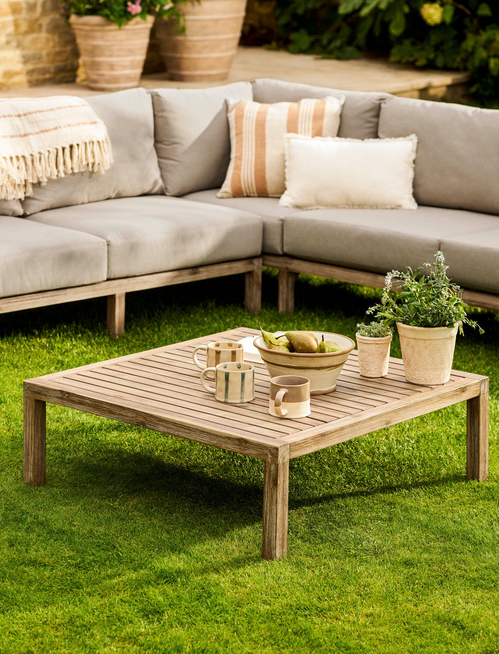 Porthallow Corner Sofa Set - Acacia Wood, Dark Natural