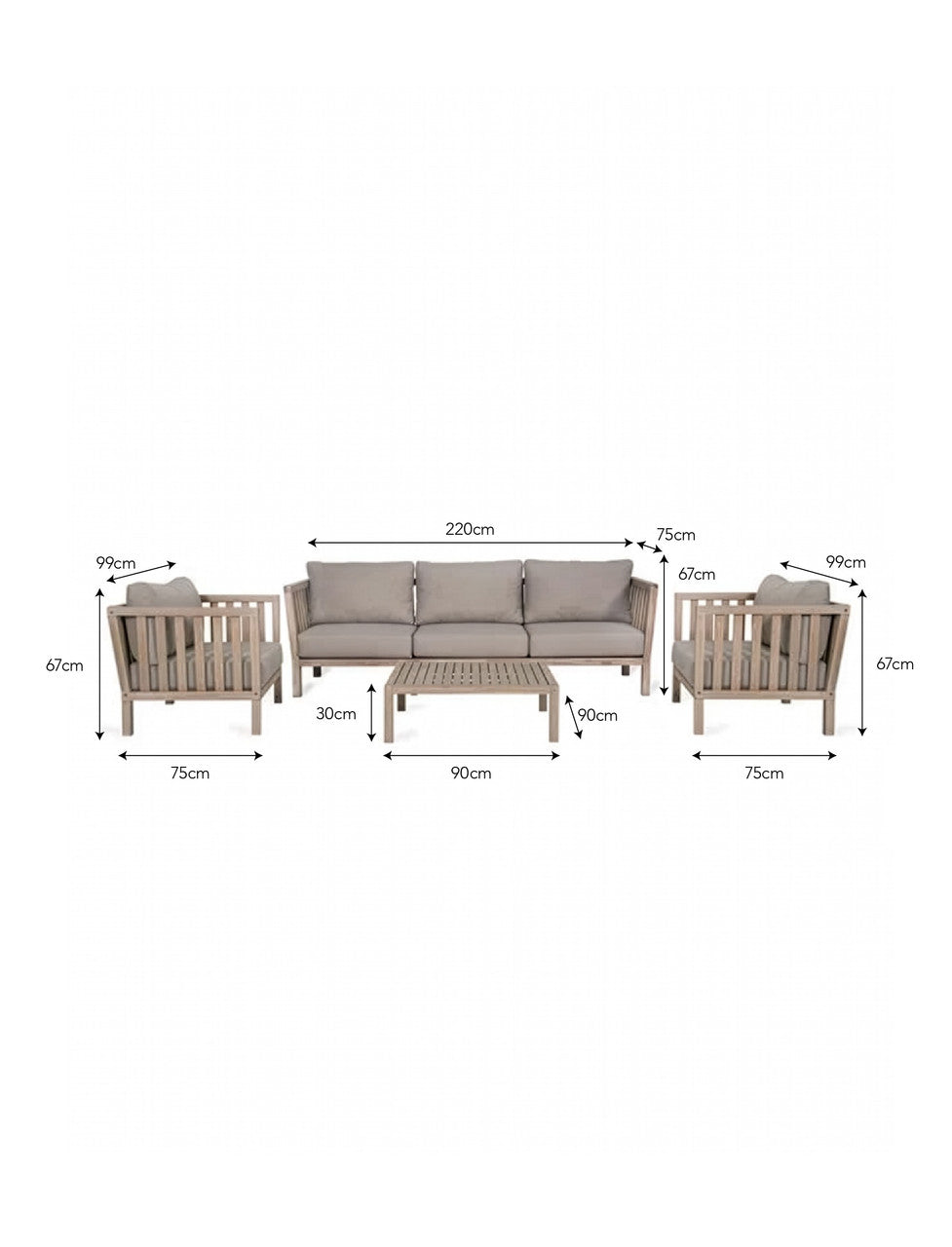 Porthallow 3 Seater Sofa Set - Acacia Wood, Natural
