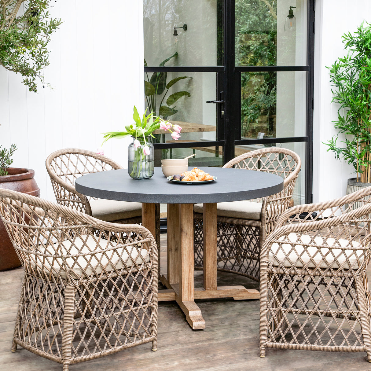 Burcot Round Dining Table Slate Grey - Acacia Wood & Polystone, Medium