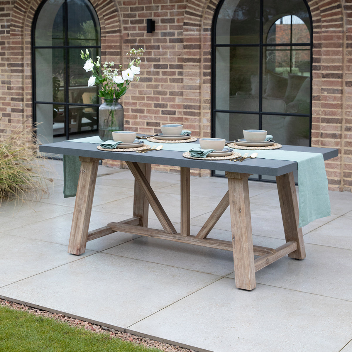 Chilford Dining Table - Acacia Wood & Polystone, Grey, Small
