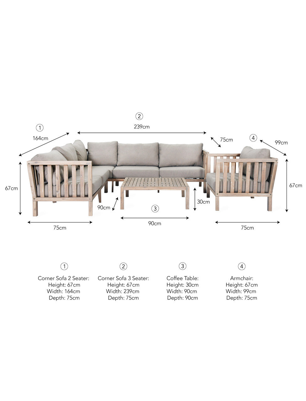 Porthallow Corner Sofa Set - Acacia Wood, Natural