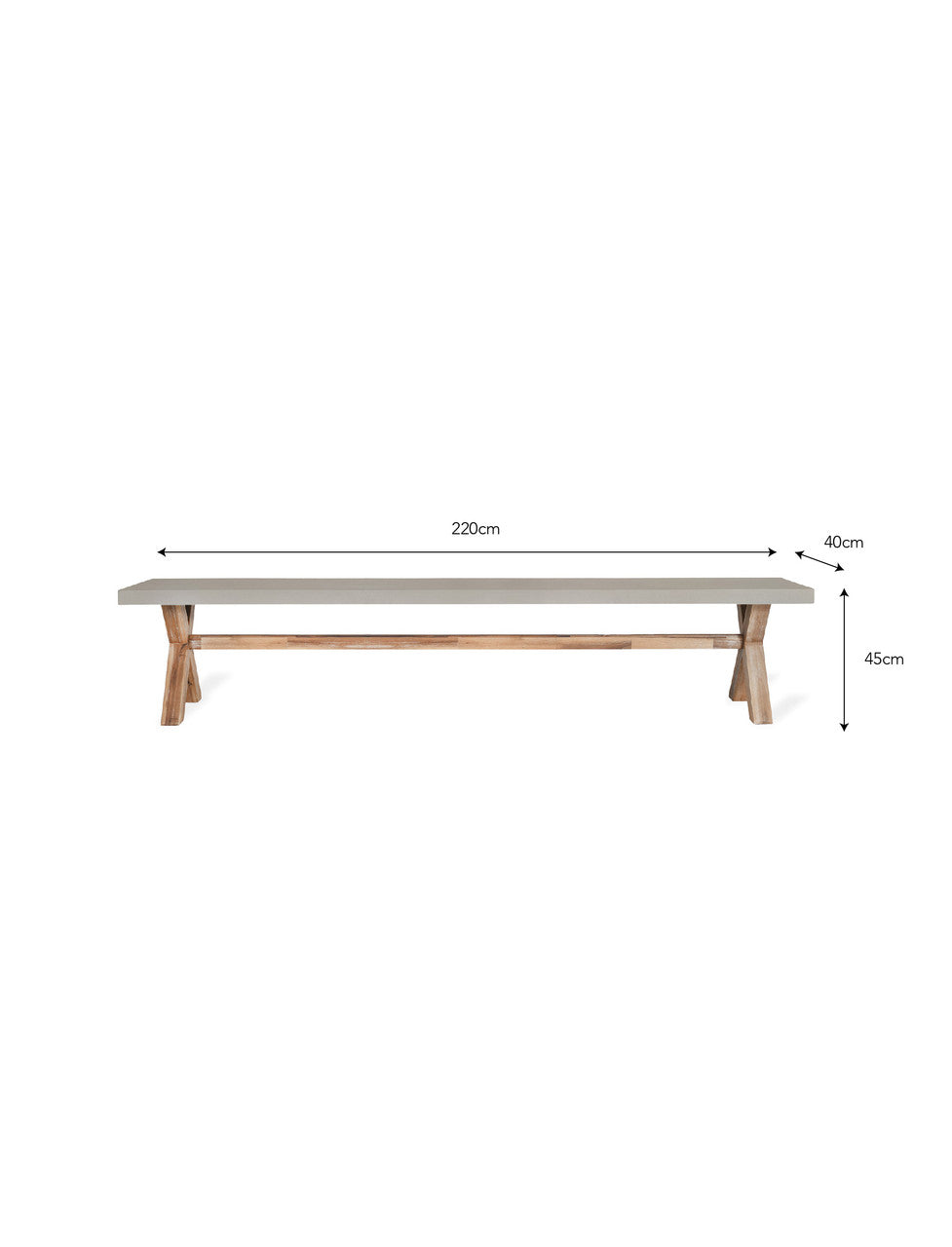 Burford Bench Grey - Acacia Wood & Polystone, Natural, Large