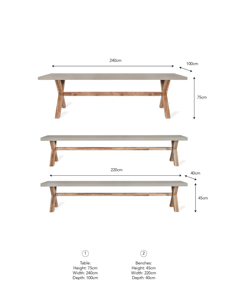Burford Table & Bench Set - Acacia Wood & Polystone, Natural, Large