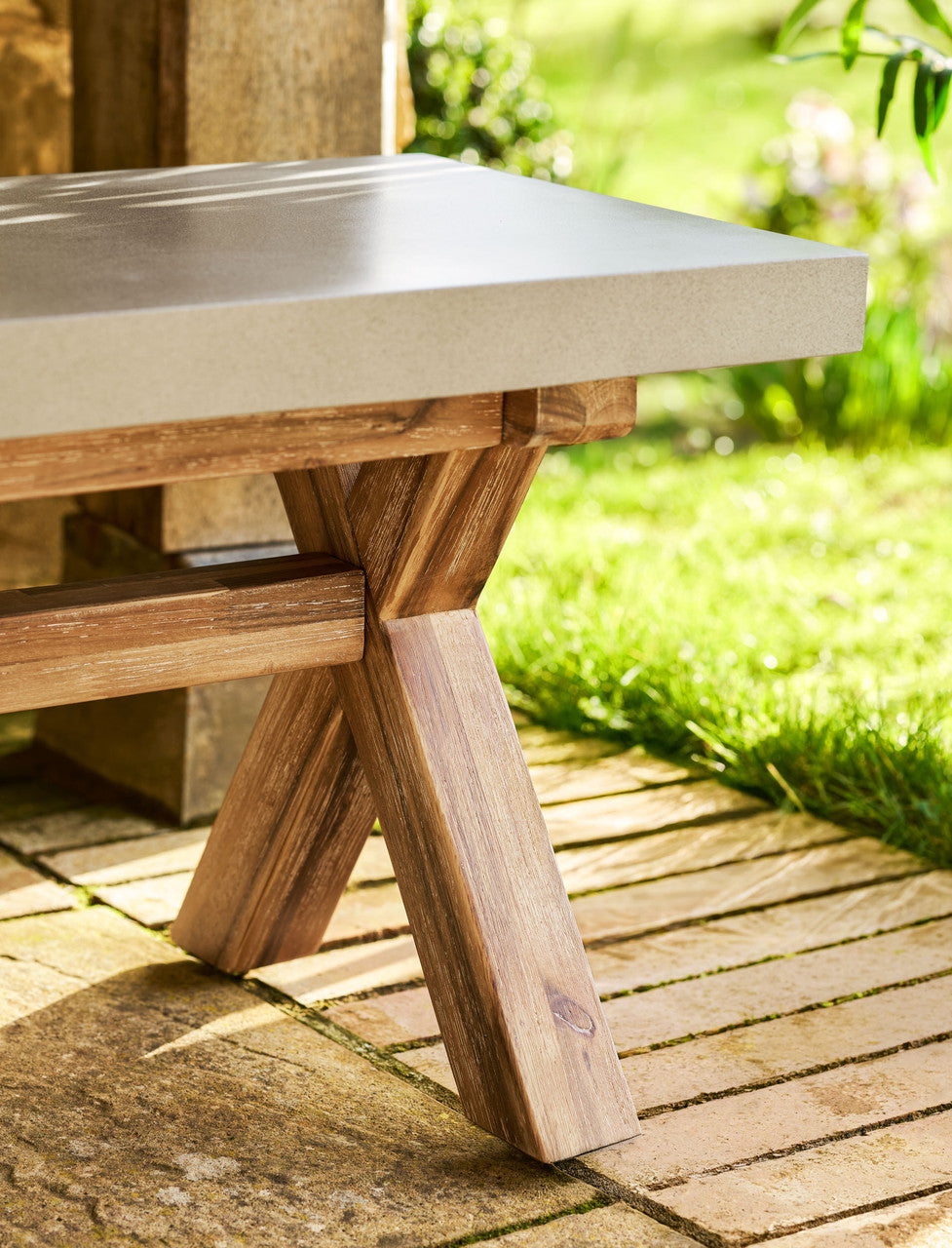 Burford Bench Grey - Acacia Wood & Polystone, Natural, Small