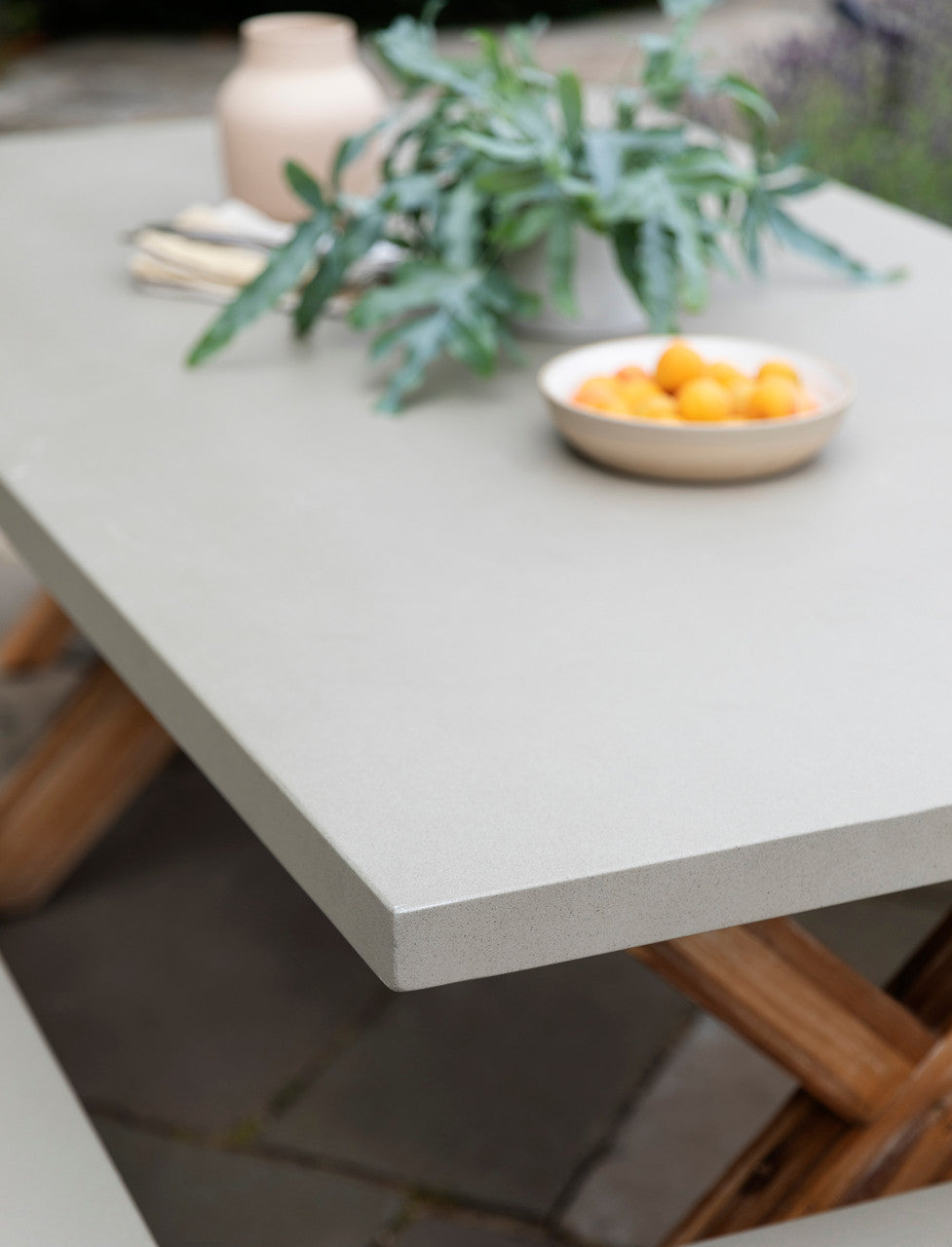 Burford Table & Bench Set - Acacia Wood & Polystone, Natural, Small