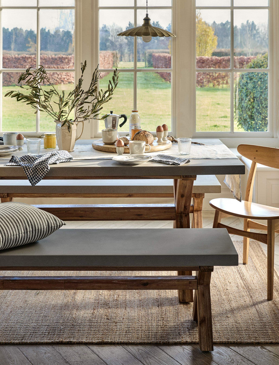 Burford Table & Bench Set - Acacia Wood & Polystone, Natural, Small