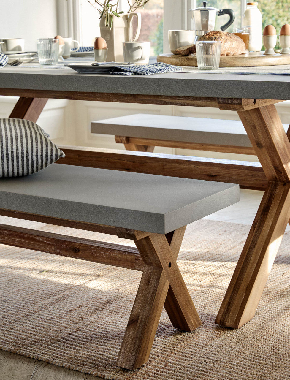 Burford Table & Bench Set - Acacia Wood & Polystone, Natural, Small