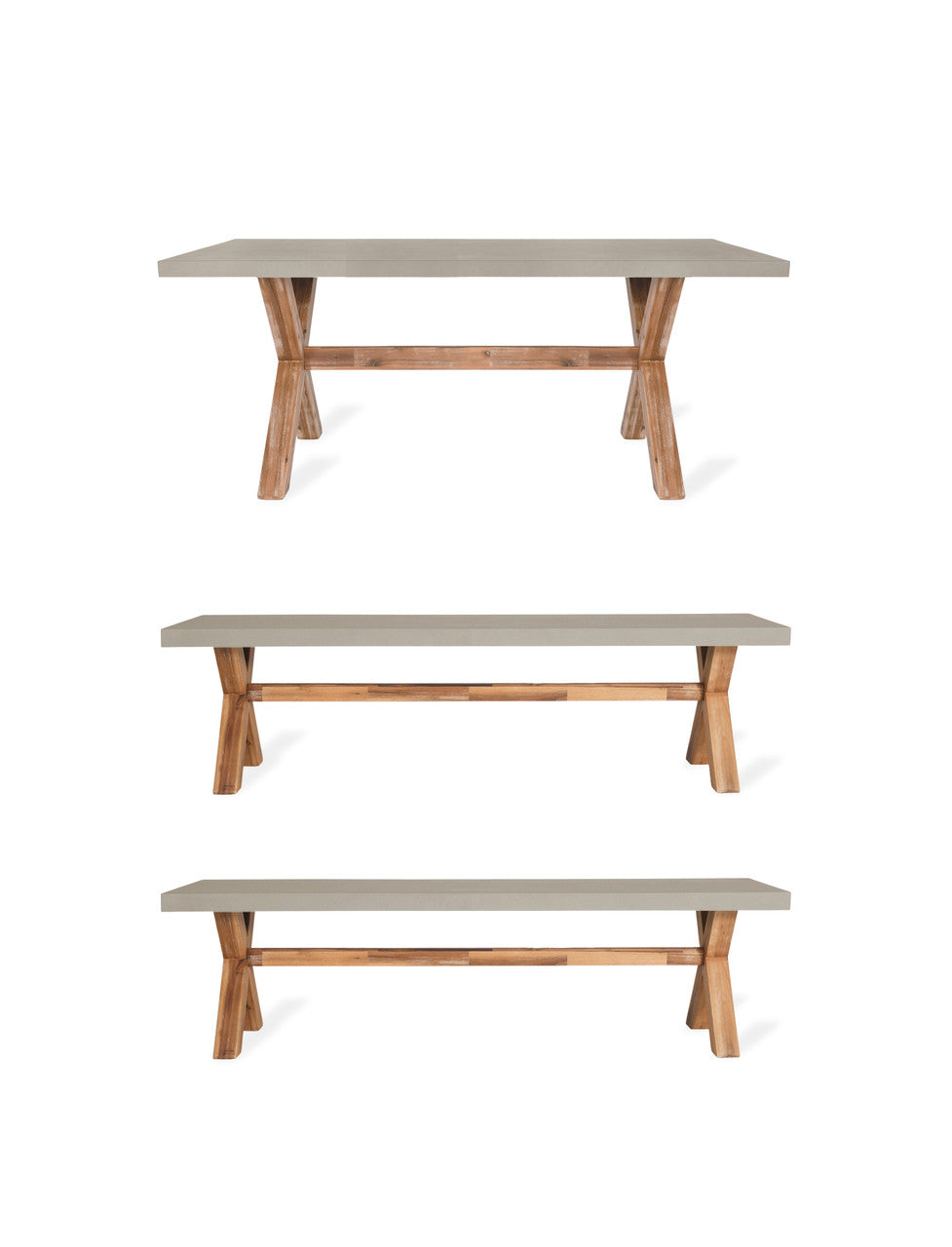 Burford Table & Bench Set - Acacia Wood & Polystone, Natural, Small