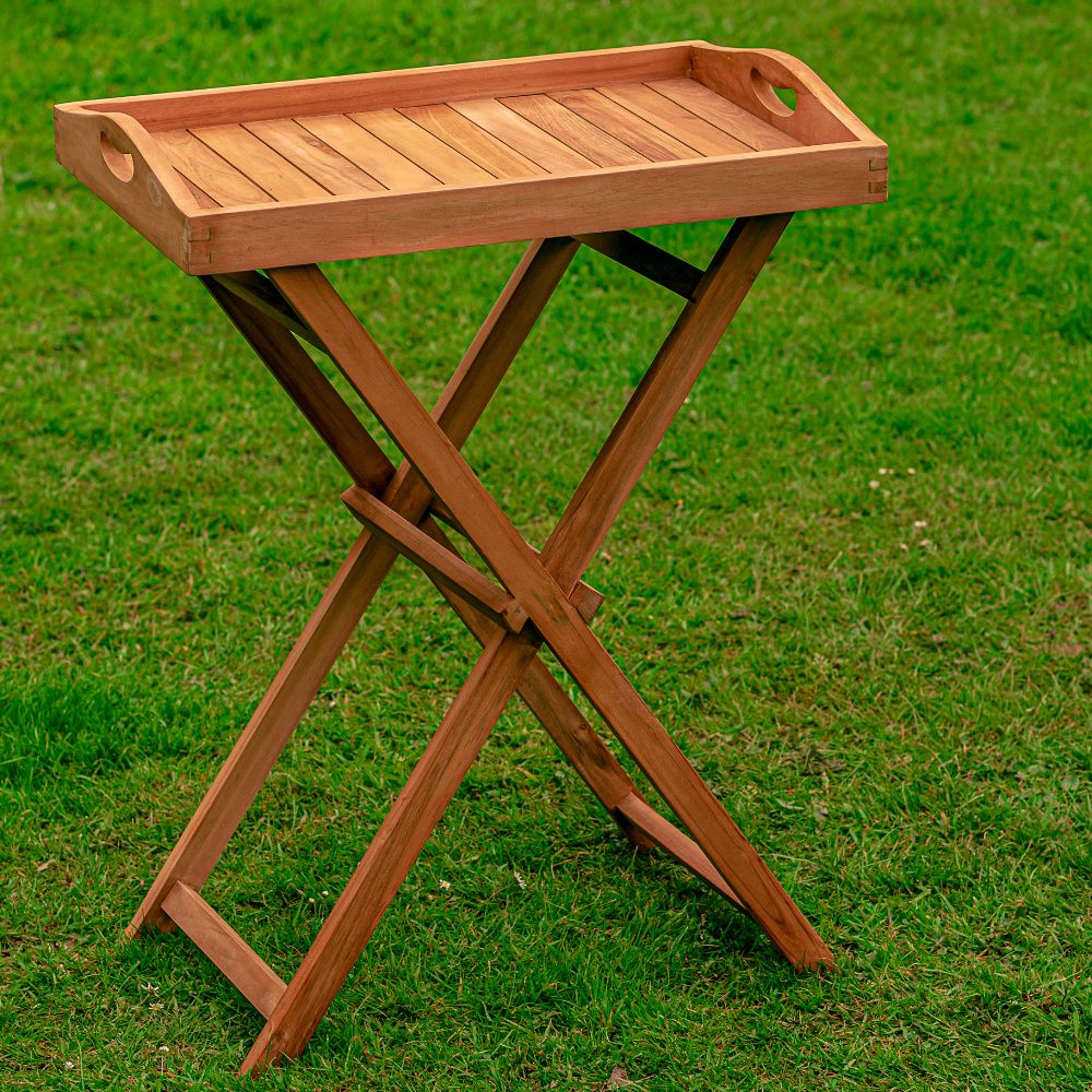 Hidcote Teak Curved Butlers Tray 55cm x 40cm & Folding Stand