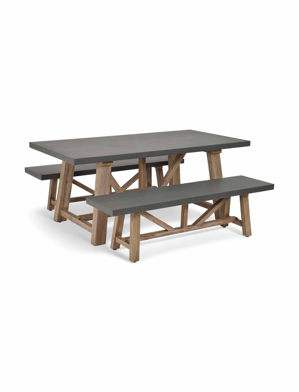 Chilford Table & Bench Set - Acacia Wood & Polystone, Grey, Small