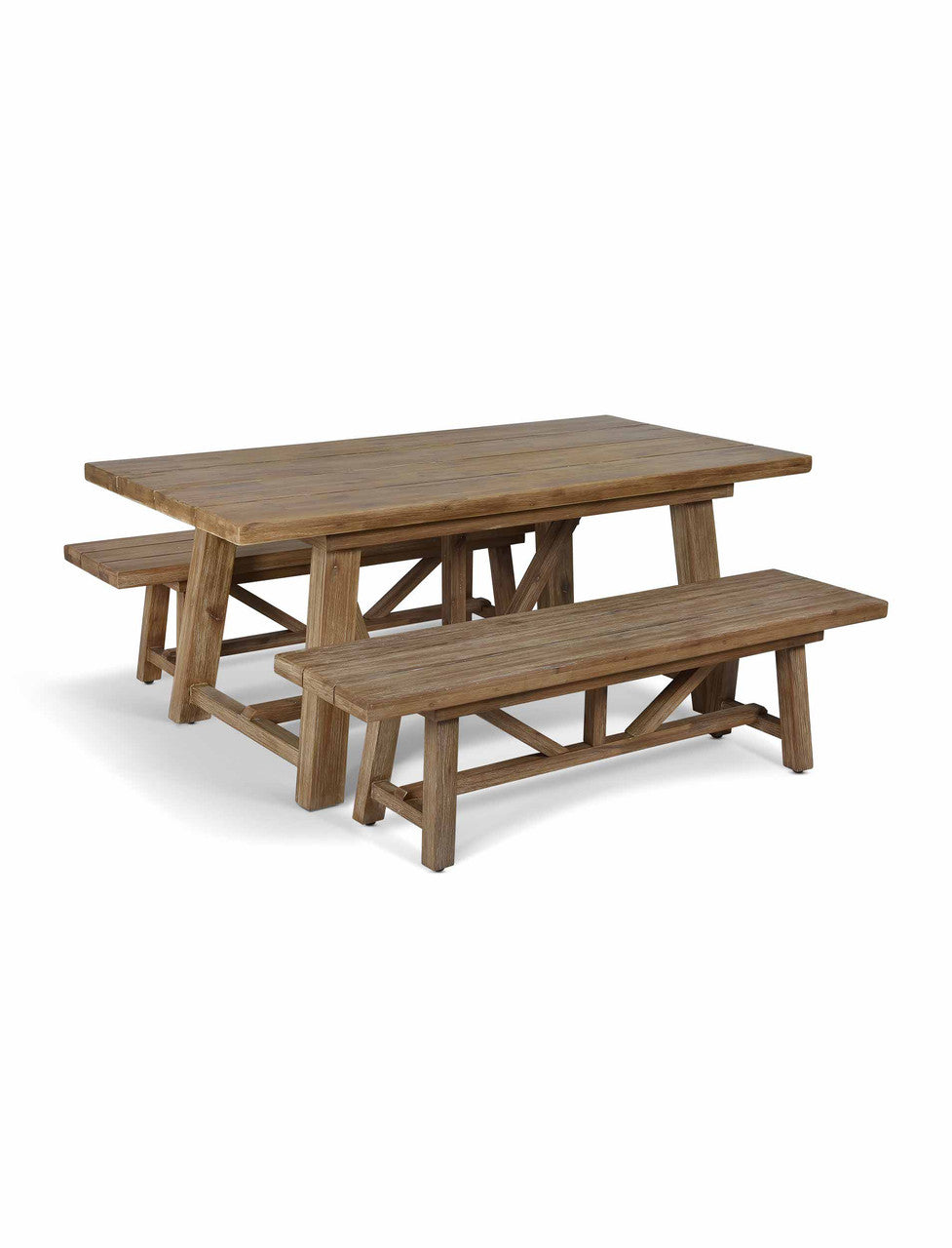Chilford Solid Table & Bench Set - Acacia Wood, Natural, Small