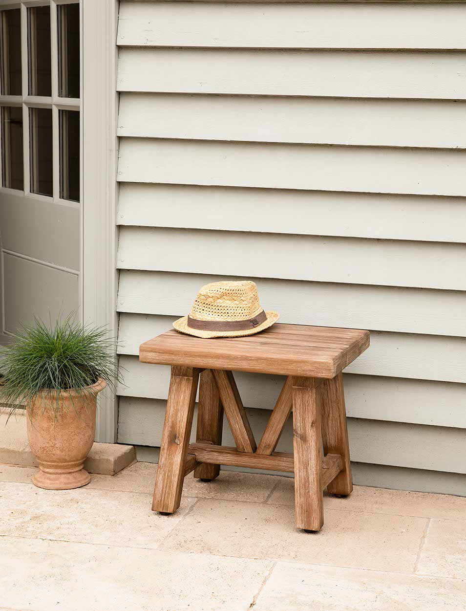 Chilford Solid Side Table Stool - Acacia Wood, Natural