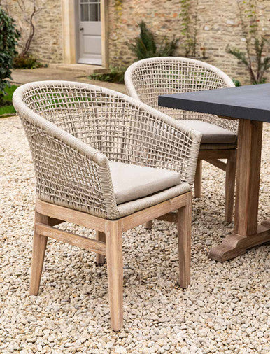 Lynton Dining Chairs With Arms - Acacia Wood, Grey, Set of 2