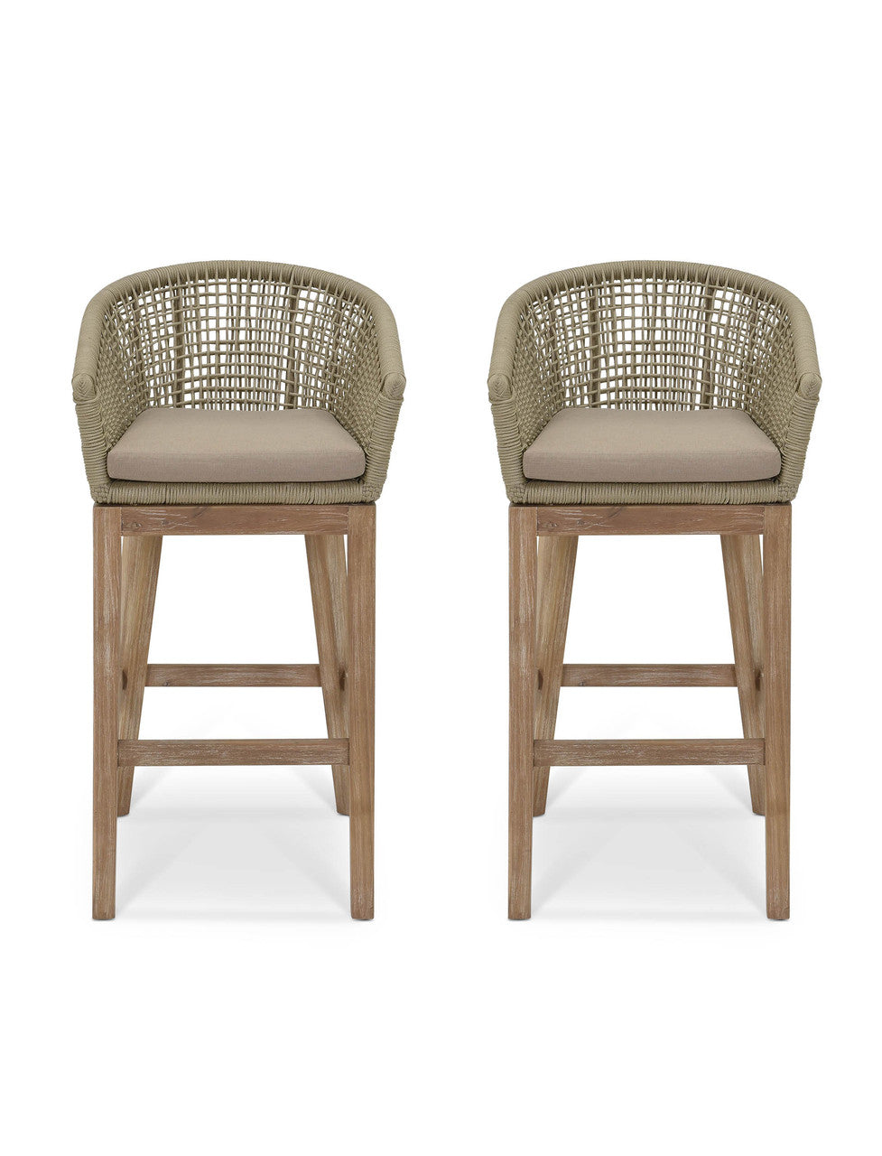 Lynton Bar Stool - Acacia Wood, Grey, Set of 2