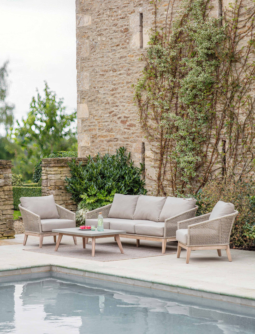 Lynton 3 Seater Sofa Set - Acacia Wood, Grey