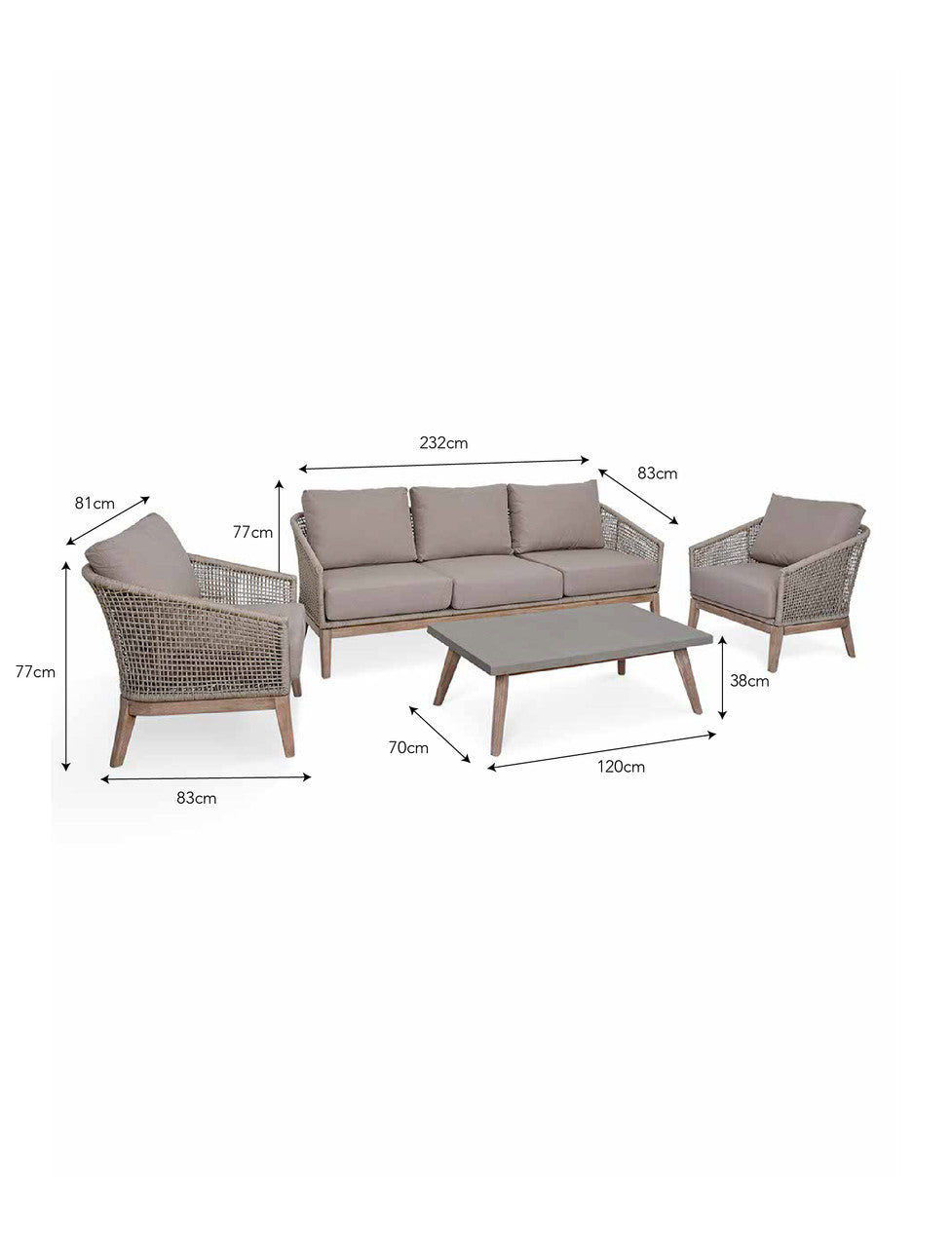 Lynton 3 Seater Sofa Set - Acacia Wood, Grey
