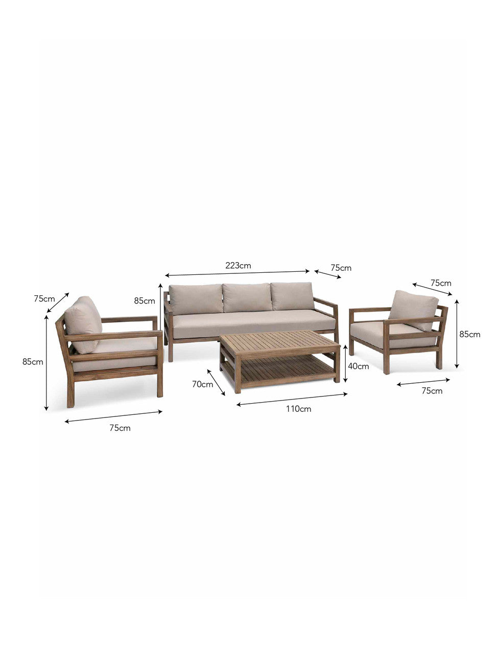 Sandridge 3 Seater Sofa Set - Acacia Wood, Dark Natural