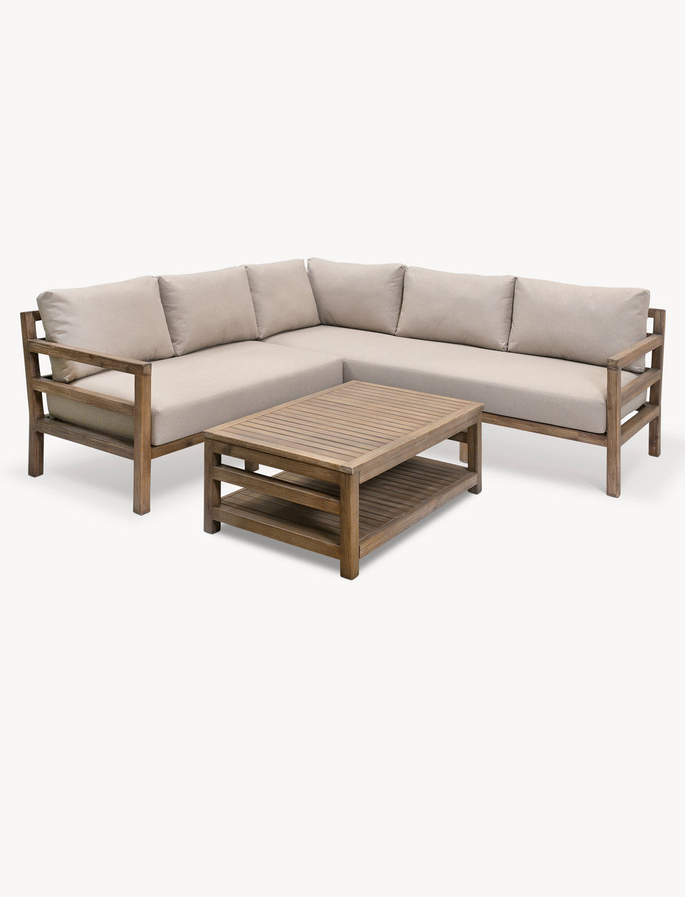 Sandridge Corner Sofa Set - Acacia Wood, Dark Natural