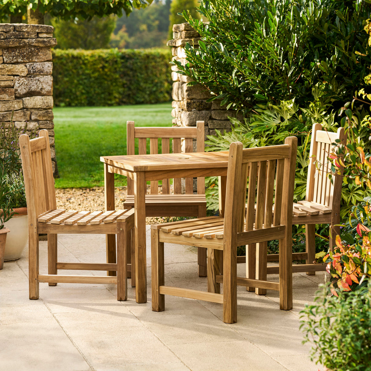 Marbrook Teak Table 80cm x 80cm & 4 Grisdale Side Chairs