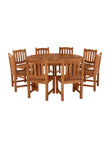 Churn Teak Round Table 160cm & 8 Malvern Side Chairs