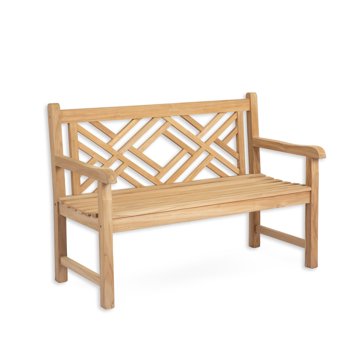 Cross Back Teak Bench 2 Seater 130cm