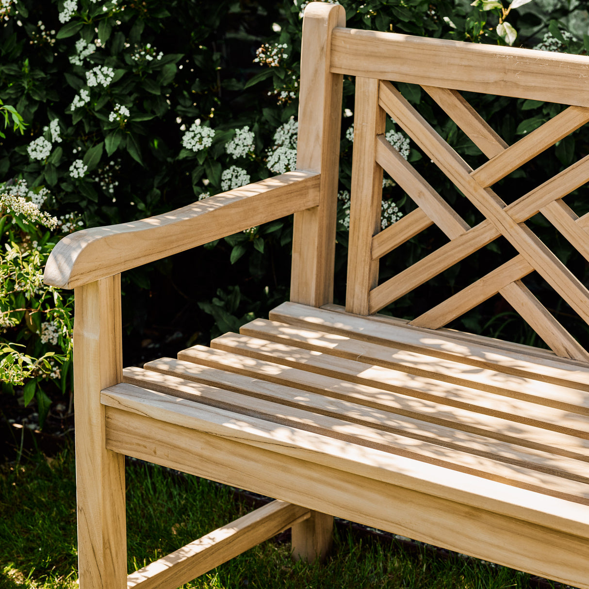 Cross Back Teak Bench 2 Seater 130cm