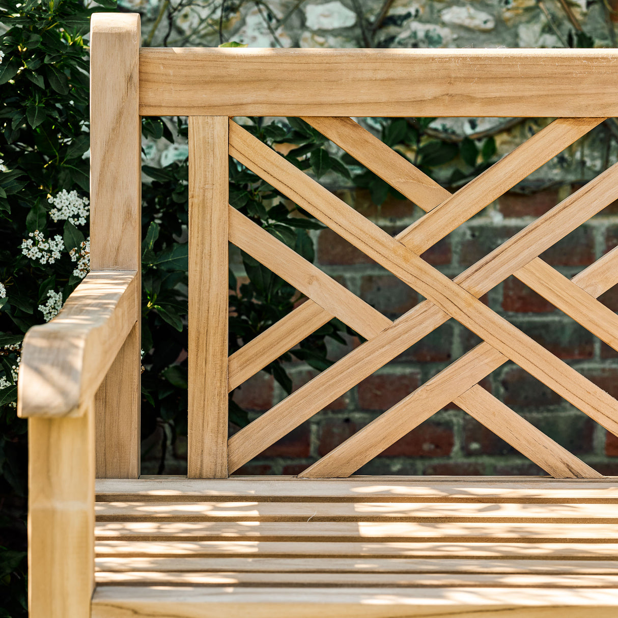 Cross Back Teak Bench 2 Seater 130cm