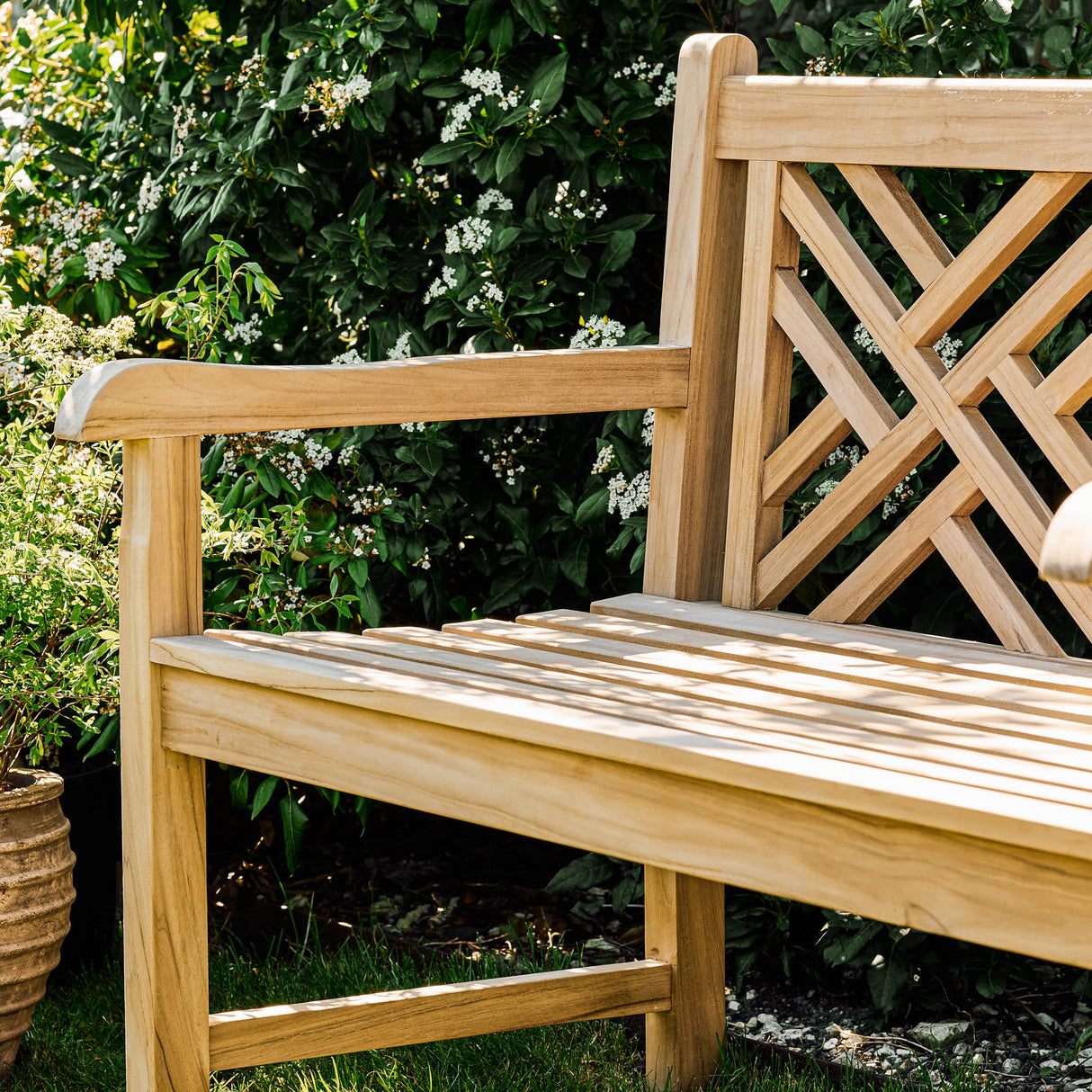 Cross Back Teak Bench 2 Seater 130cm