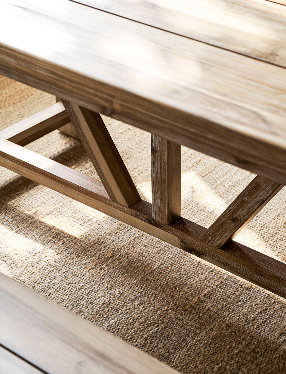 Chilford Solid Table & Bench Set - Acacia Wood, Natural, Small