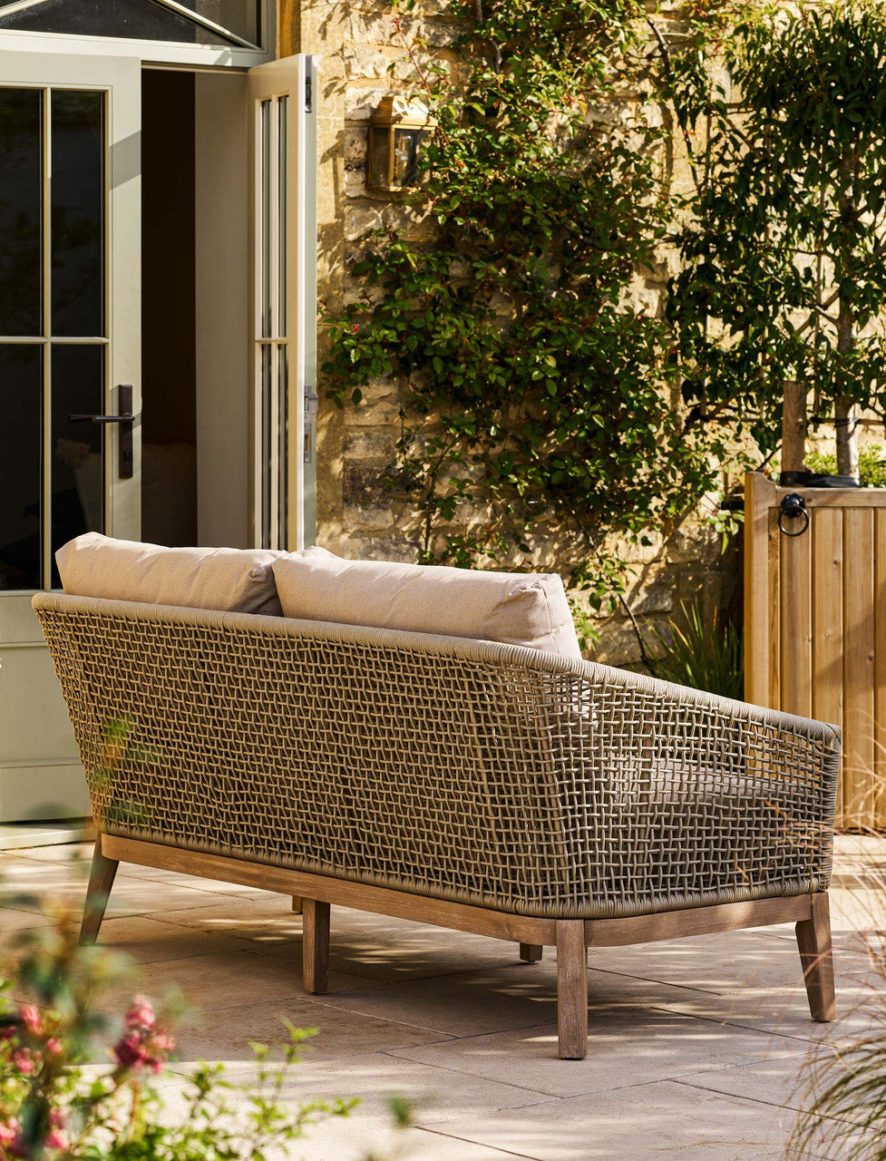 Lynton 2 Seater Sofa - Acacia Wood, Grey