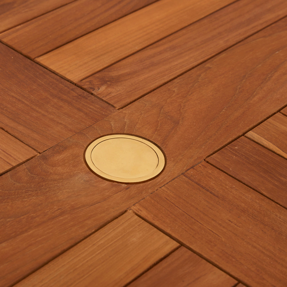 Churn Teak Round Table 100cm & 2 Henley Stacking Armchairs