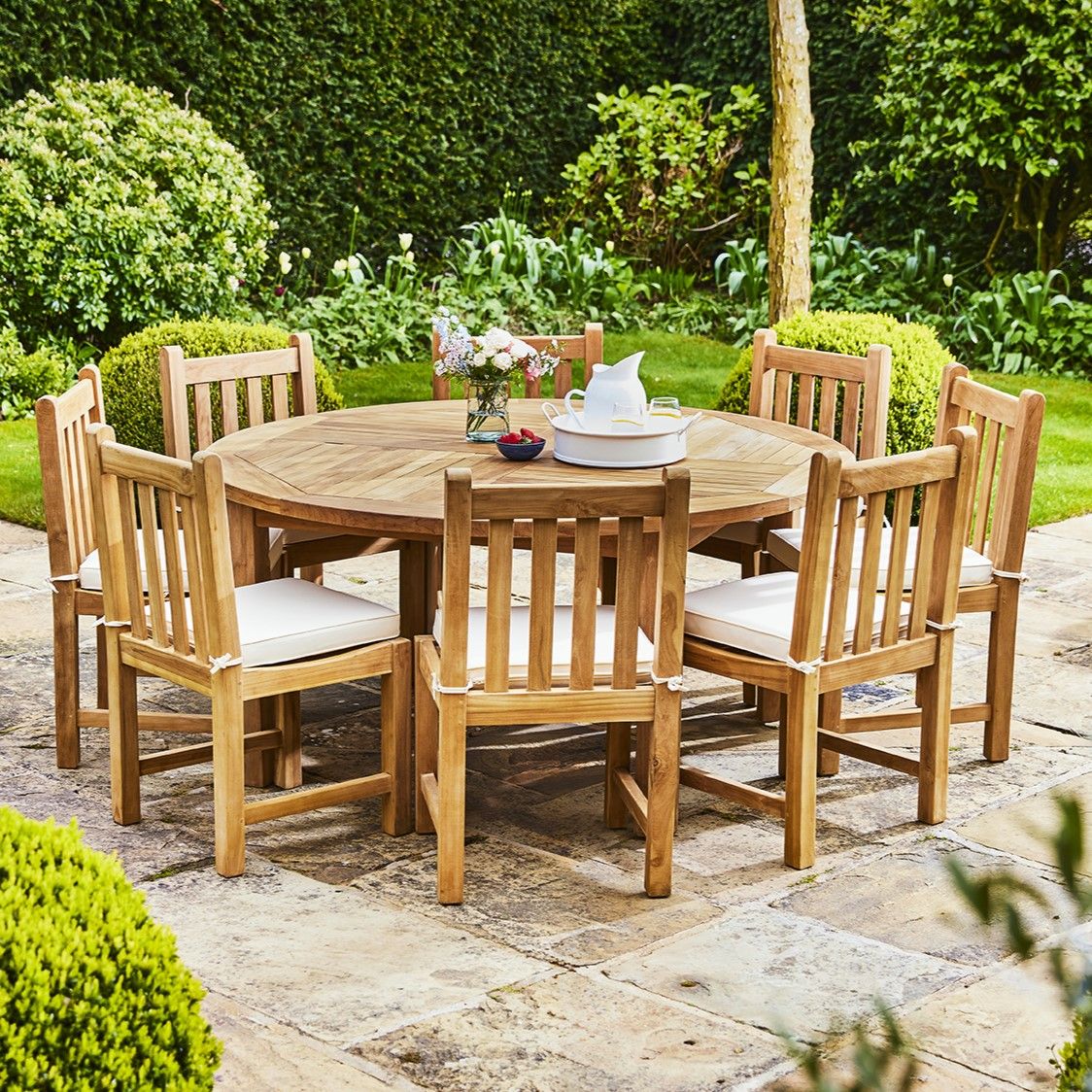 Churn Teak Round Table 160cm & 8 Grisdale Side Chairs