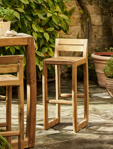 Dashwood Bar Stool With Back - Reclaimed Teak, Natural, Set of 2