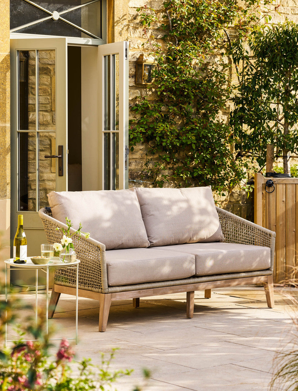 Lynton 2 Seater Sofa - Acacia Wood, Grey