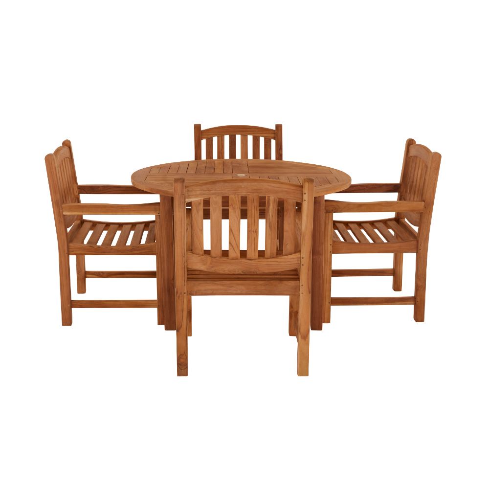 Churn Teak Round Table with 4 Malvern Carver Chair Set