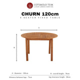 Churn Teak Round Table 120cm & 4 Henley Stacking Armchairs