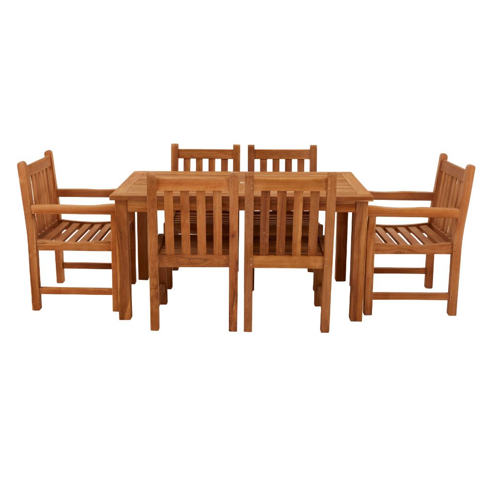 Marbrook Teak Table with 4 Grisdale Side & 2 Carver Chairs (150cm x 90cm)