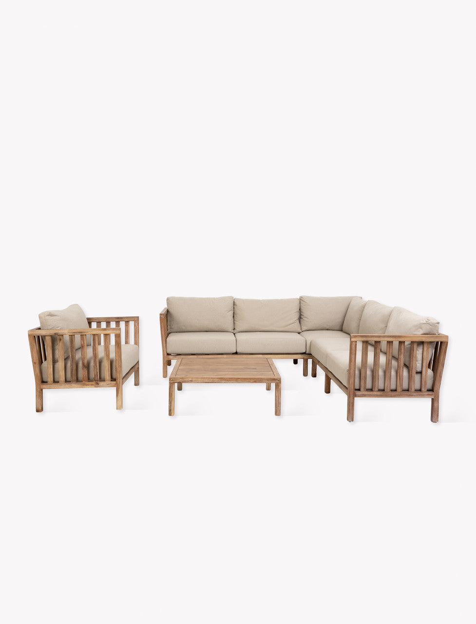 Porthallow Corner Sofa Set - Acacia Wood, Dark Natural