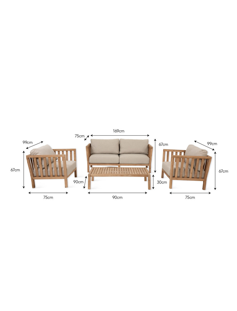 Porthallow 2 Seater Sofa Set - Acacia Wood, Dark Natural