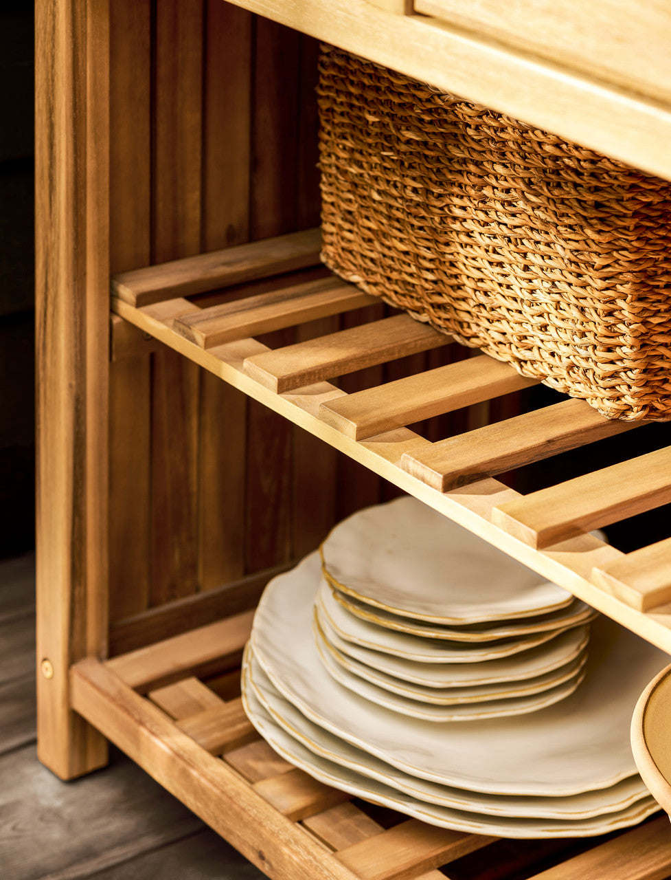 Stonesfield Outdoor Storage Two Shelves - Acacia Wood, Natural