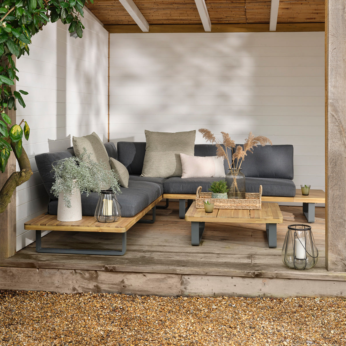 Bayworth Corner Sofa Set - Acacia Wood, Natural