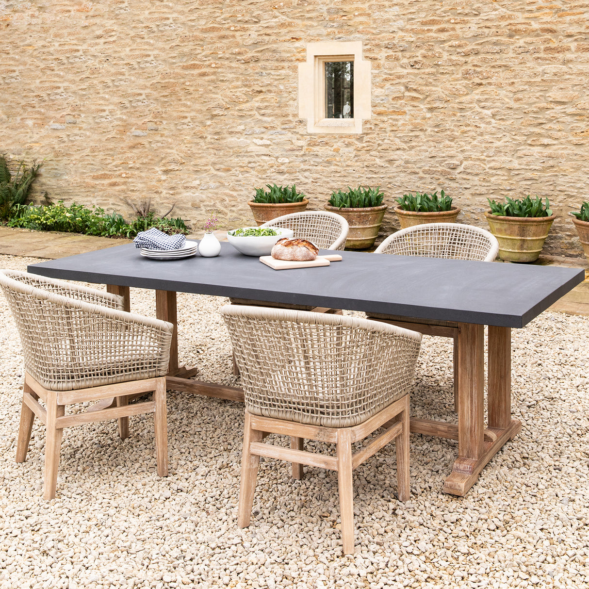 Burcot Dining Table Slate - Acacia Wood & Polystone, Grey, Large