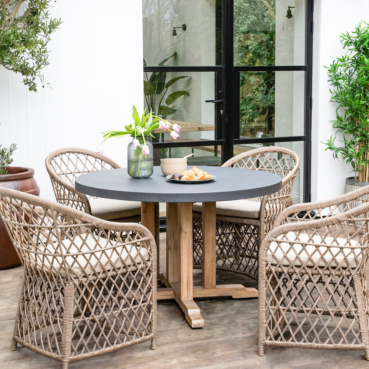 Burtcot Burcot Round Dining Table Slate Grey - Acacia Wood & Polystone ...