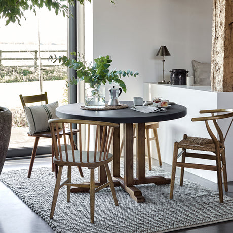 Burcot Round Dining Table Slate Grey - Acacia Wood & Polystone, Medium