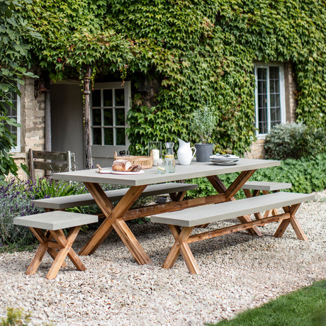 Burford Bench Grey - Acacia Wood & Polystone, Natural, Large