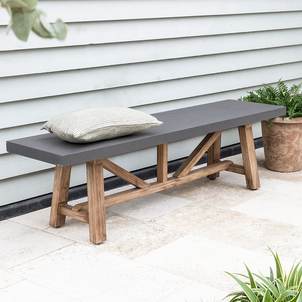 Chilford Bench - Acacia Wood & Polystone, Grey, Large