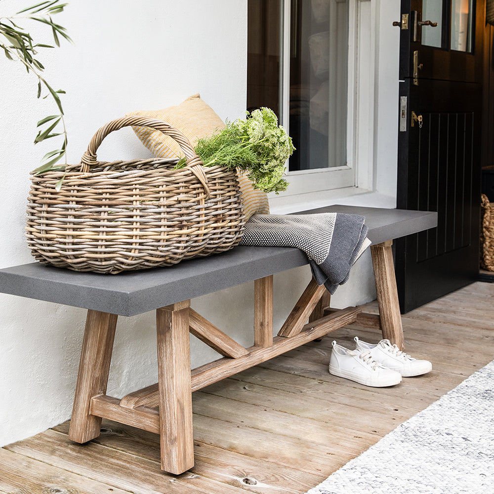 Chilford Bench - Acacia Wood & Polystone, Grey, Small