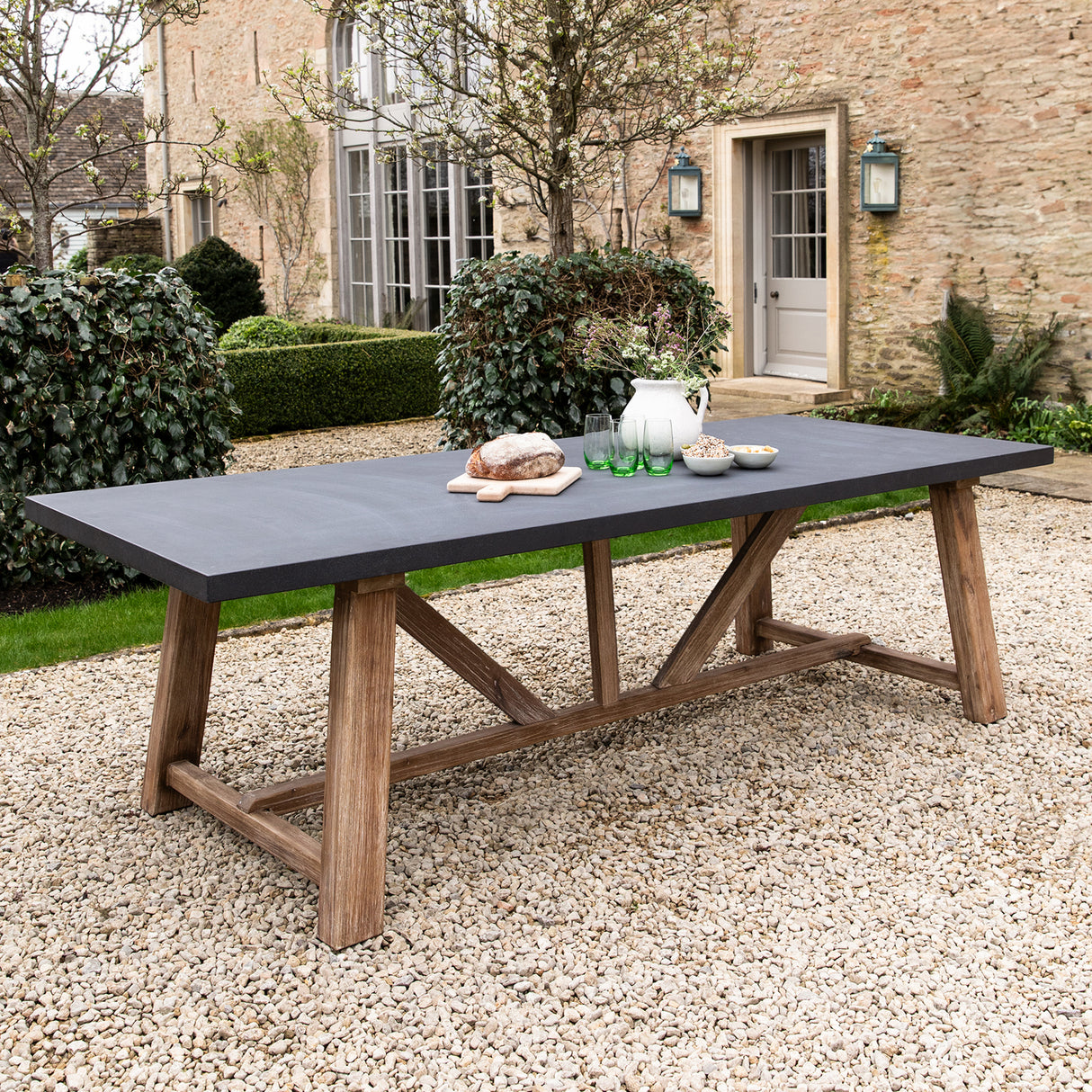 Chilford Dining Table - Acacia Wood & Polystone, Grey, Large