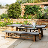 Chilford Table & Bench Set - Acacia Wood & Polystone, Grey, Large
